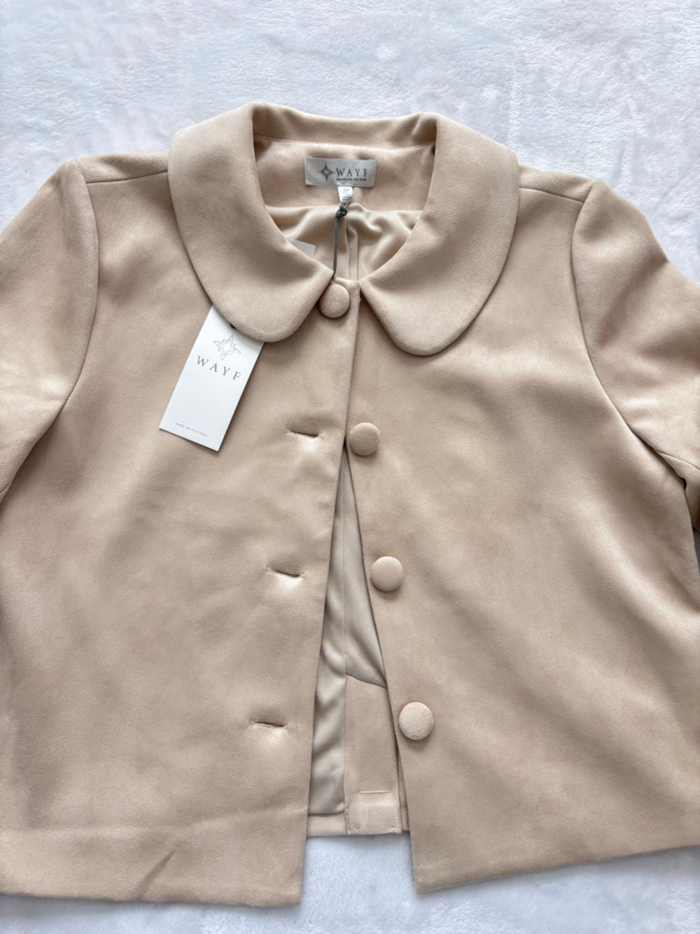 WAYF Elena Cream Cropped Suede-Like Button Front Jacket--NWT--S - Picture 7 of 16